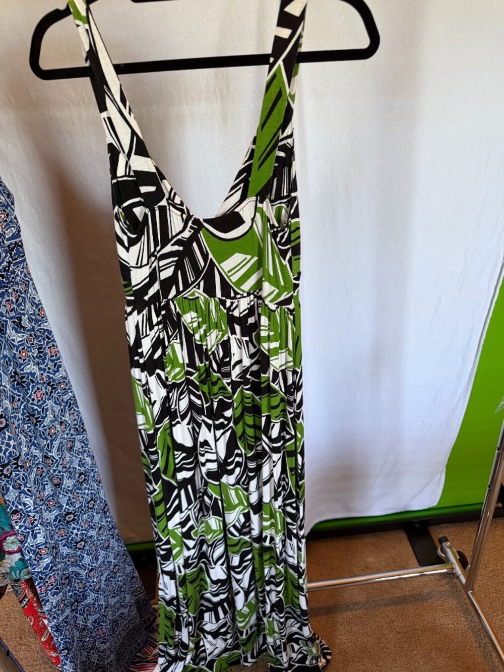BANANA REPUBLIC Green Black Palm Leaf Tropical Maxi Dress S